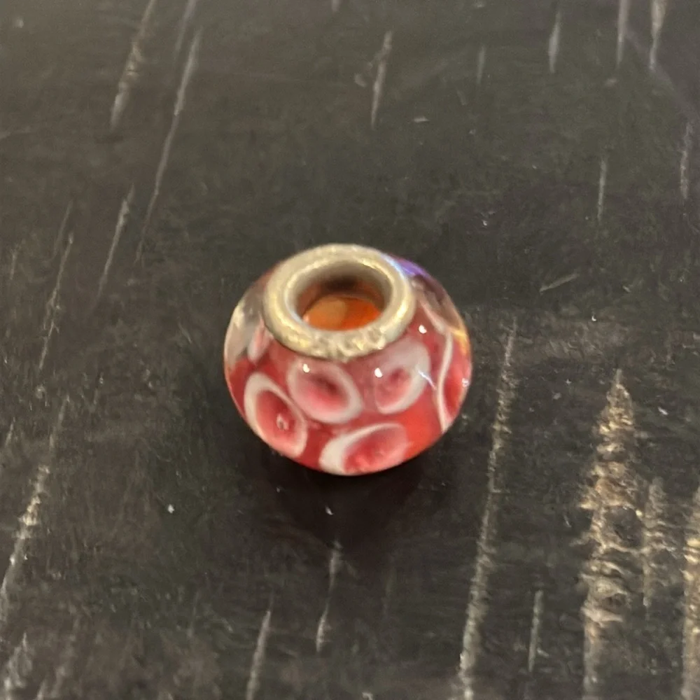 RED .925 STERLING SILVER AUTHENTIC RETRO GLASS EUROPEAN CHARM BEAD